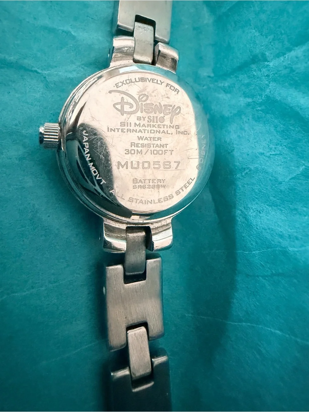 Disney Mickey Mouse Stainless Steel Women’s  Link Watch - Silver with Black Dial
